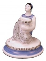 Rye Pottery - Girl Low Candlestick ht 13.8cm 5.375 9in also available in pink & green
