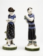 Rye Pottery Boy & Girl ht 21.5cm 8.25in Blue and Black