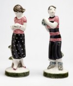 Pottery Boy & Girl ht 21.5cm 8.25in Pink and black
