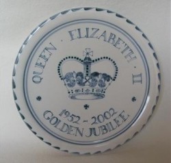 Rye Pottery DIamond Jubilee Hand-painted, 10in diameter plate, blue- green