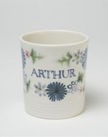 Rye Pottery - Hand-made and hand painted named Child's Mug - Bespoke Personalised Damson Floral