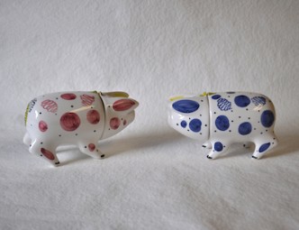 Rye Pottery - Hand-Painted Sussex Pigs - Small in pink and blue - a traditional Sussex Wedding Present