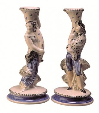 Rye Pottery - Tall Candlesticks ht 27.4 cm 10.75in also available in pink