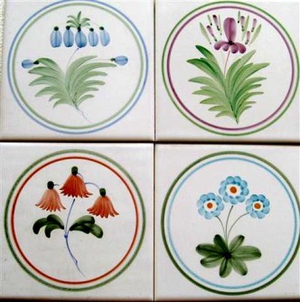 Rye Tiles - Rye Flowers, no corners - 6 inch hand painted, other colourways available