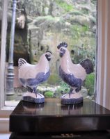 Rye Pottery - Ceramic Chickens Indigo Blue - Hen & Rooster Country Kitchen Ideas Easter Table Decorations