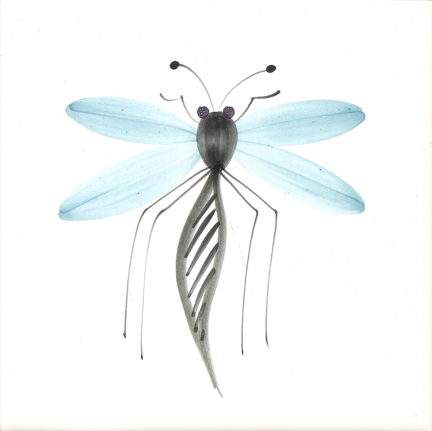 Hand painted Dragonfly Tiles Rye Pottery Black Turquoise Lavender