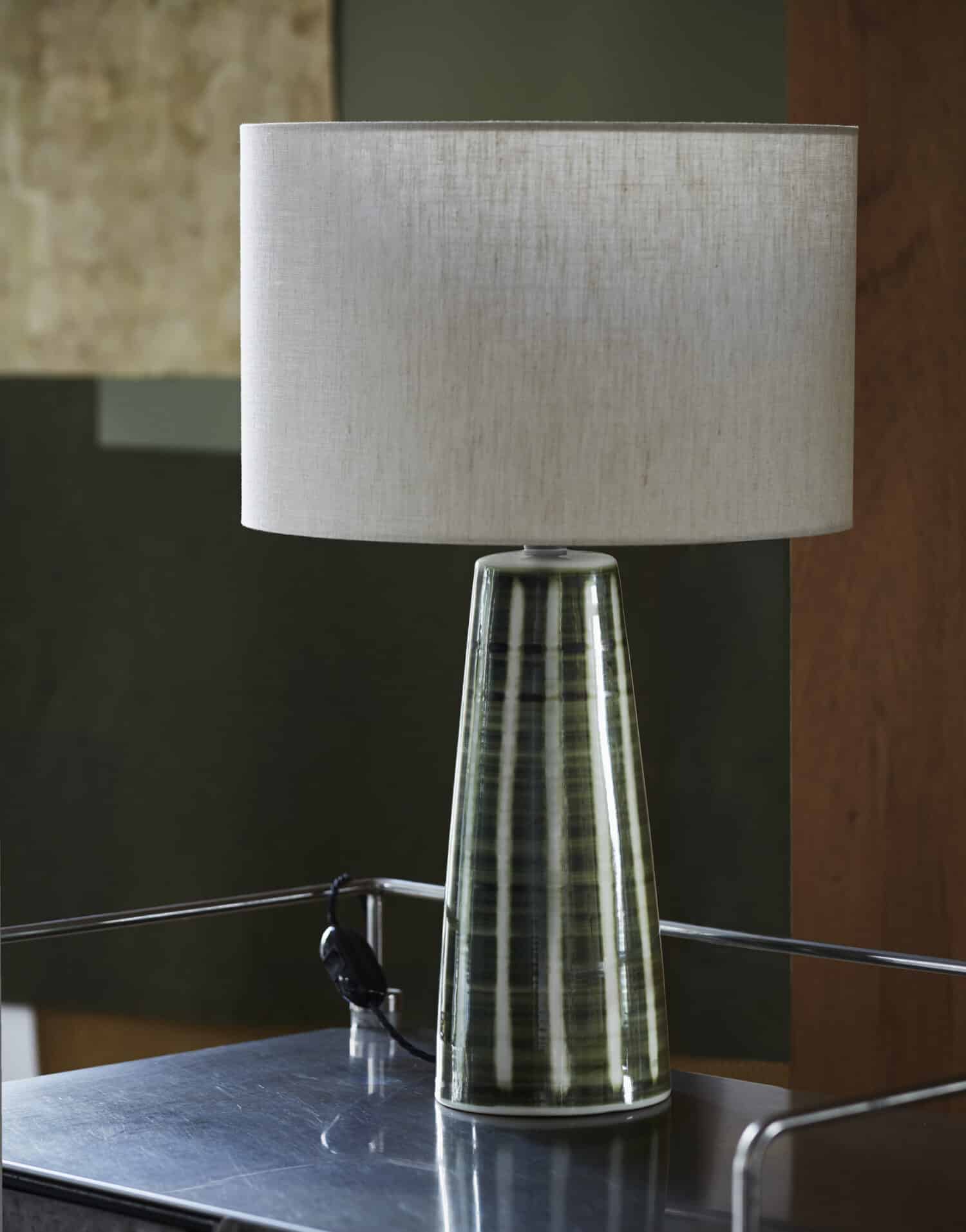 Bedside Lamp Delft Green and white Rye-Pottery-Hand-made-Mid-Century-Modern-Table-Lamp-Ceramic-Base-Cascade-in-Denmark-Green