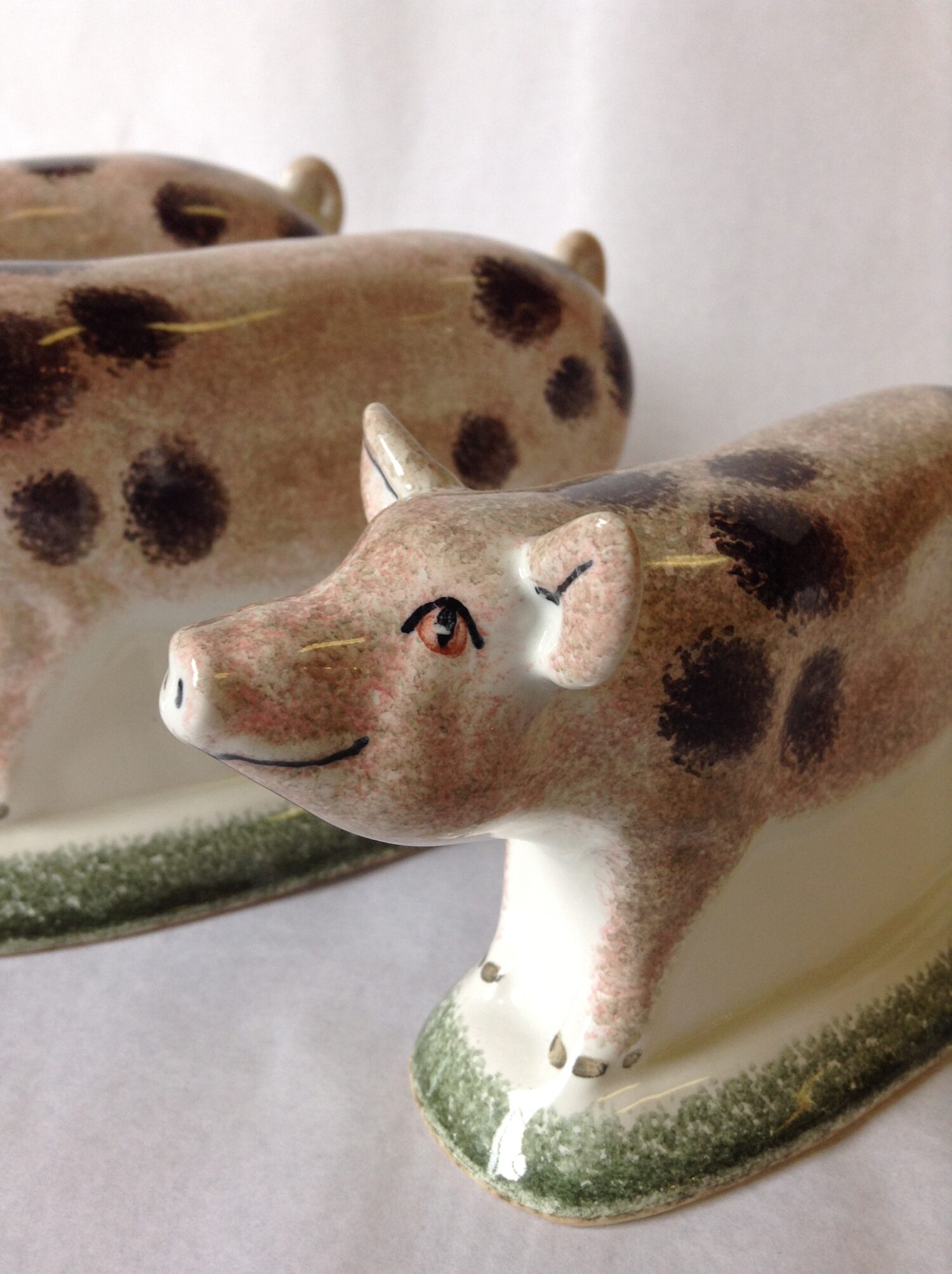 Pig Gift Rye Pottery Hand made and painted little pigs in pink with Brown spots