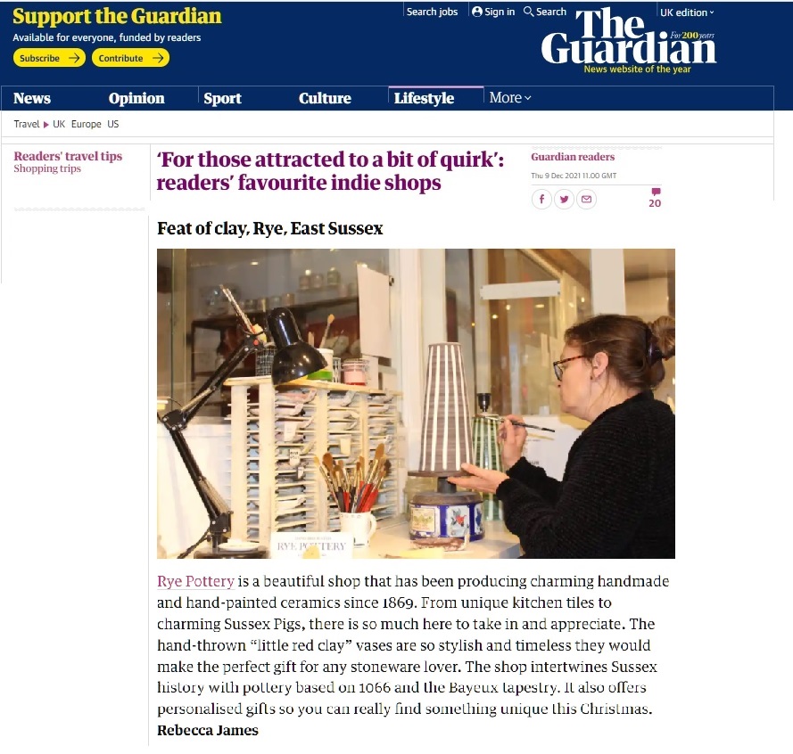 2021-Guardian-Newspaper-Travel-and-Lifestyle-Top-10-UK-Independent-Shops-Rye-Pottery-1