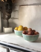 Rye Pottery -Cottage Striped tableware Pasta Noodle Bowl Also serving Dish Egg or Lemon Bowl Hand thrown hand painted Ceramics