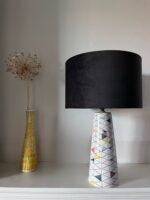 Rye Pottery Lamp Base Table Lamp in Triangle zig zag decoration Mid Century Modern Light