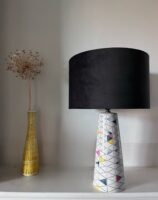 Rye Pottery Lamp Base Table Lamp in Triangle zig zag decoration Mid Century Modern Light