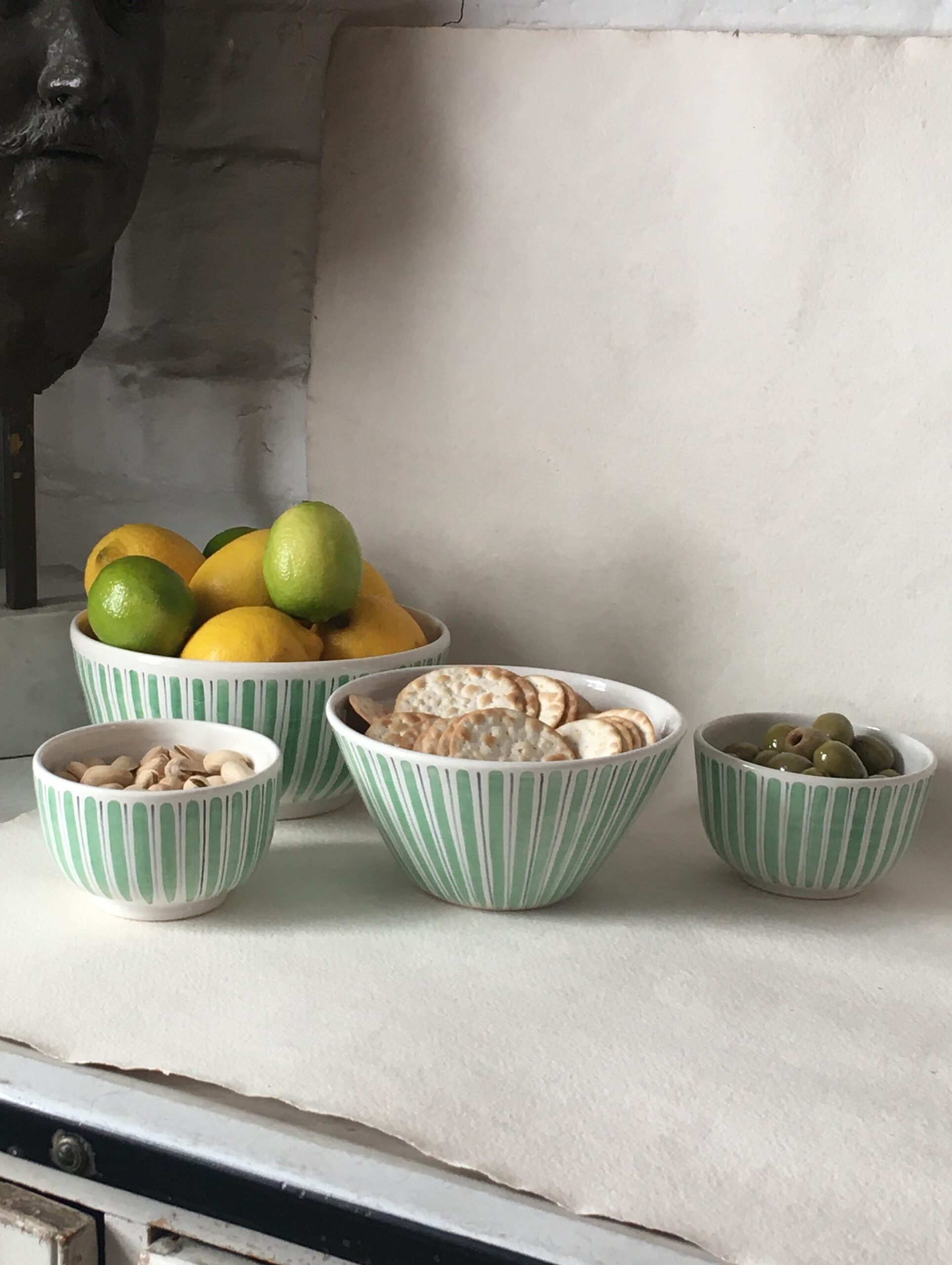 Rye-Pottery-Small-and-medium-sized-bowls-Hand-thrown-in-Paris-Green Olives Lemons Limes Pistachio