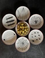 Rye Pottery Terracotta Little Dishes with Atomic Designs in Black 7