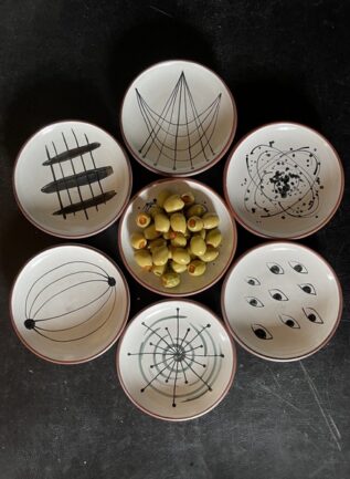 Rye Pottery Terracotta Little Dishes with Atomic Designs in Black 7