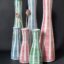 Rye PotteryMid Century Modern Bud Vases Hand made and hand painted in Sun Blue Green Flamingo Pink and Denmark Green
