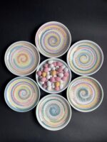 Rye pottery hand-made & painted little dishes - Pastel Multicoloured Galaxy Decoration - perfect for Olives,butter trinkets