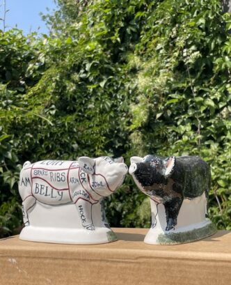 Rye Pottery hand-made & painted Butchers Cuts ceramic animals - half natural half Butchers Cuts perfect gift for Foodies, Farmers & BBQ Enthusiasts