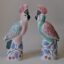 Rye Pottery hand-painted Cockatoos - mismatched pair in Pink & Green Parakeet figure figurine ornament statue Gift Art