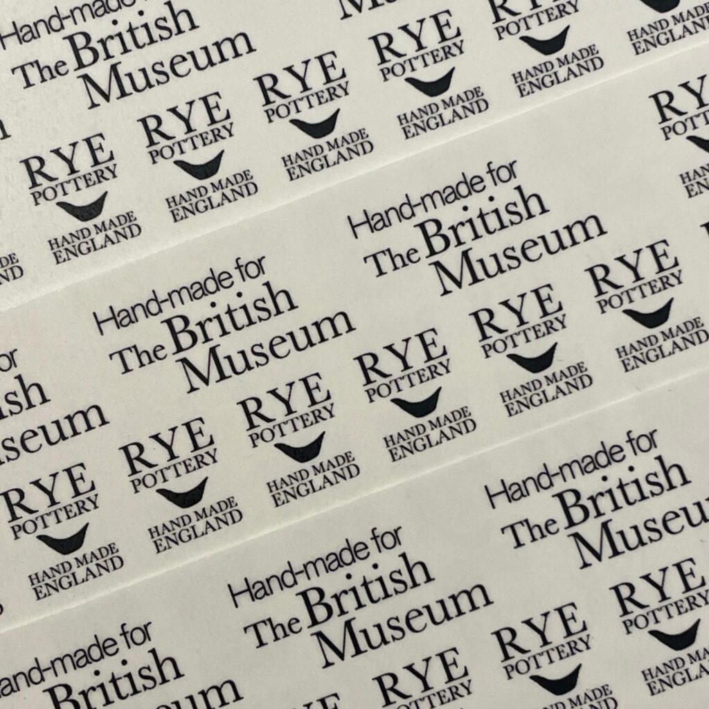Rye Pottery is being stocked at the British Museum's shop while the Bayeux Tapestry is in the UK this shows the Rye Pottery backstamp alongside the British Museum's logo