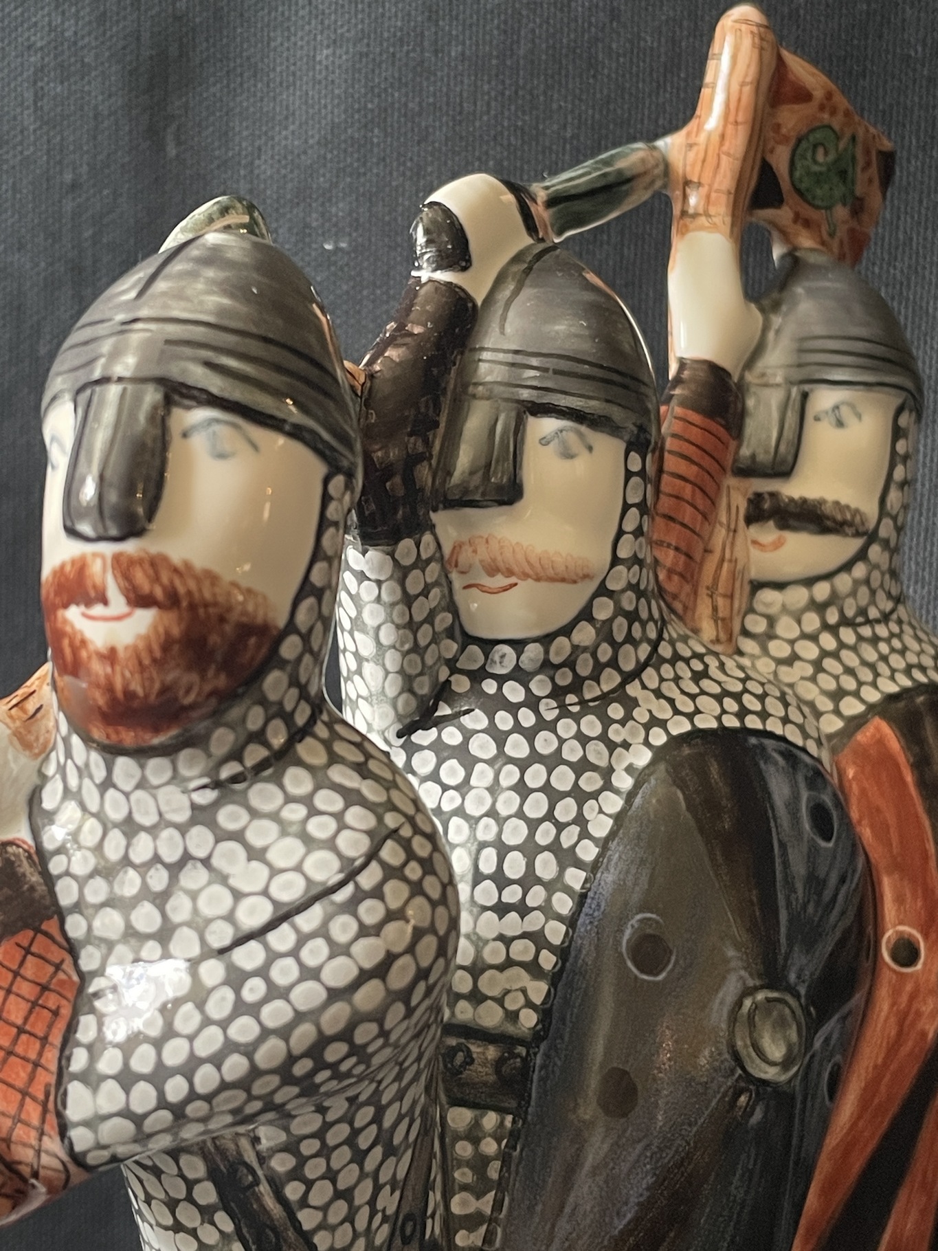 Ceramic depiction of Saxon Shield Wall - Close up of Head and shoulders, Helmets faces of Saxon House Carls